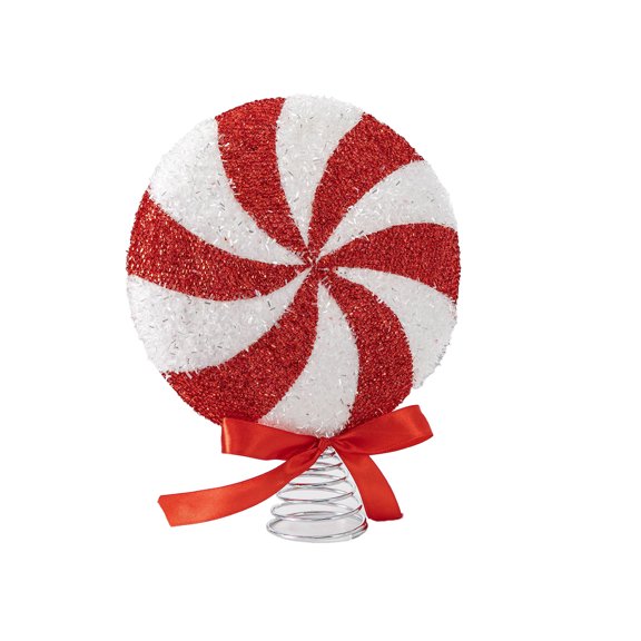Christmas Peppermint Lollipop Tree Topper Glitter Swirl Candy Ornament With Metal Spring Base Xmas Tree And Table Hol...