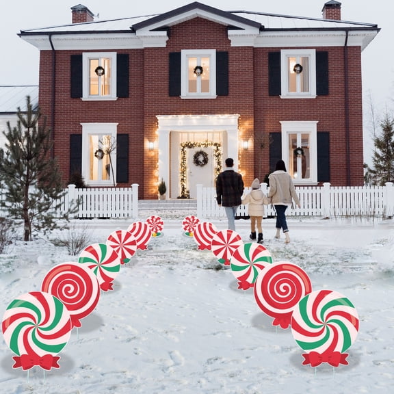 Christmas Peppermint Yard Sign Cutouts, Christmas Outdoor Decorations Candy Walkway Props, Christmas Candy Yard Signs With Stakes 12 Pcs in Double-Sided Flat Print