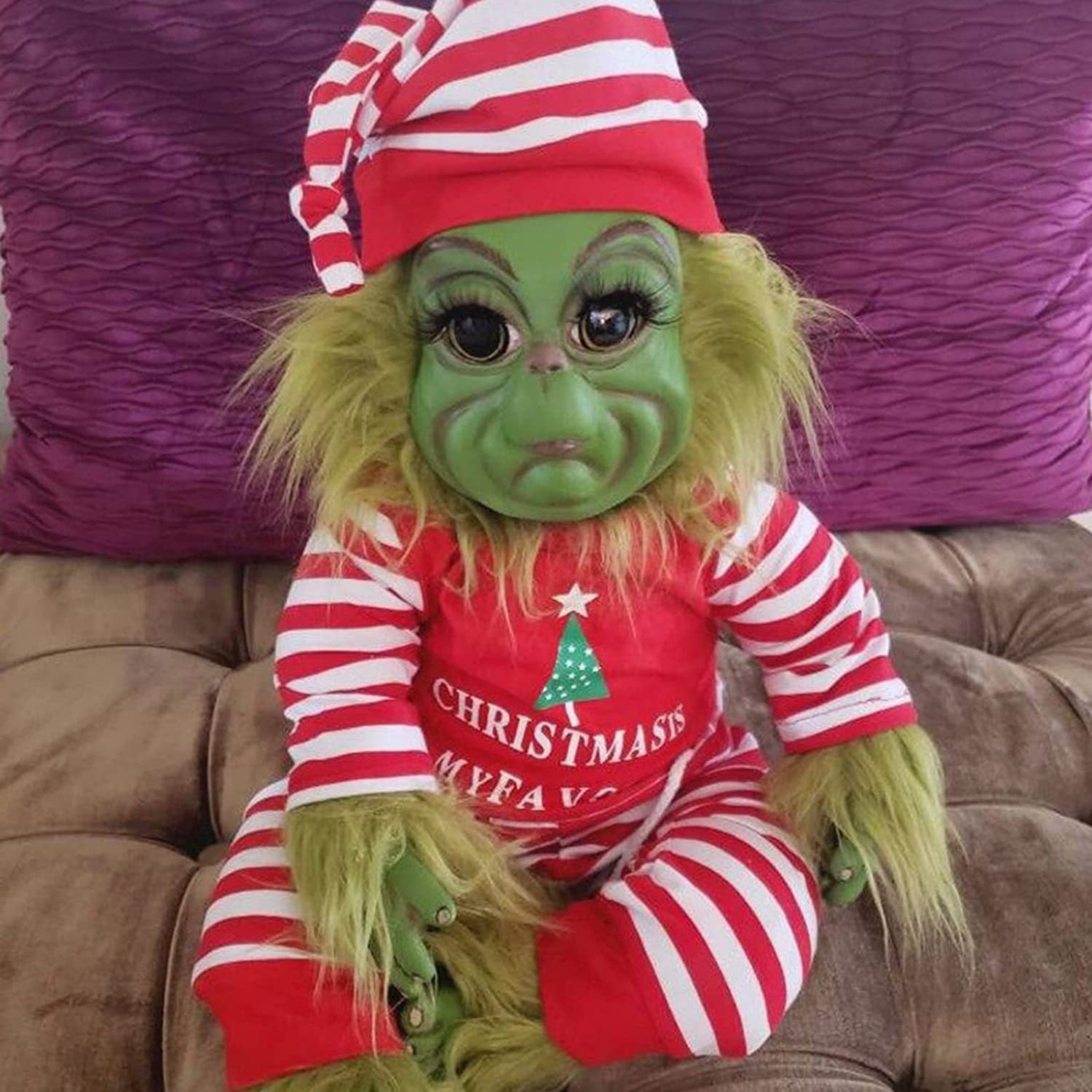 Christmas Personalized Kid's Gifts,Hairy Grinch Baby with Removable Santa Costume Grinch Doll,Baby Kids Stuffed Xmas Gifts