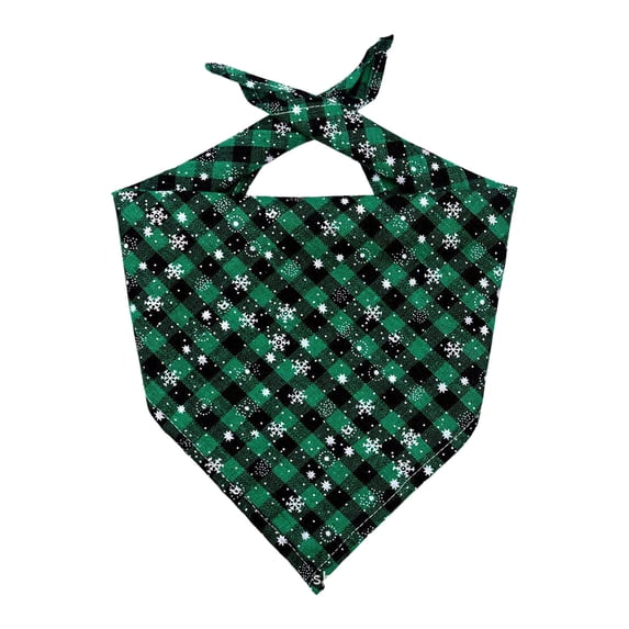 Christmas Pet Bandana, 23.6in Plaid Snowflake Triangle Scarf for Dogs & Cats, Holiday Party Outfit, Green