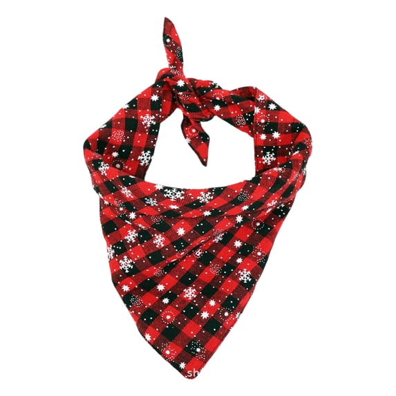 Christmas Pet Bandana, 23.6in Plaid Snowflake Triangle Scarf for Dogs & Cats, Holiday Party Outfit, Red