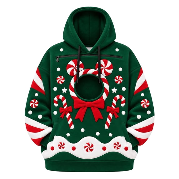 Christmas Pet Carrier Hoodie Unisex Kangaroo Pouch Sweatshirt with Zipper, Warm Oversized Cat Dog Holiday Pullover