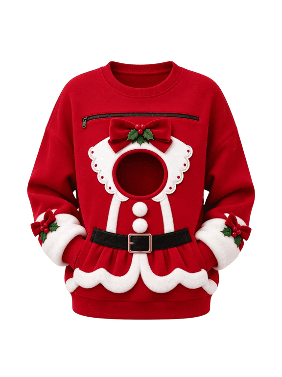Christmas Pet Carrier Sweatshirt for Women Dog Cat Pouch Sweatshirt with Kangaroo Pocket Christmas Pullover