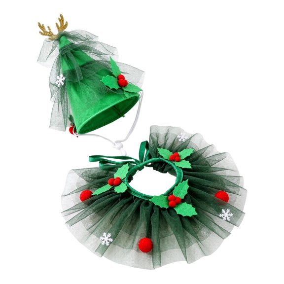 Christmas Pet Collar Set with Fluffy Mesh Ruffle, Adjustable Holiday Neck Accessory for Cats and Dogs, Festive Tulle Collar for Parties, Holiday Photos and Seasonal Dress Up