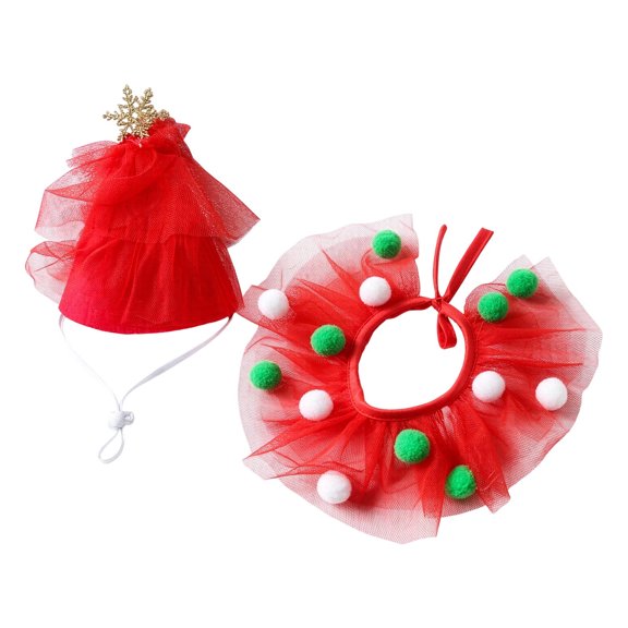 Christmas Pet Collar Set with Fluffy Mesh Ruffle, Adjustable Holiday Neck Accessory for Cats and Dogs, Festive Tulle Collar for Parties, Holiday Photos and Seasonal Dress Up