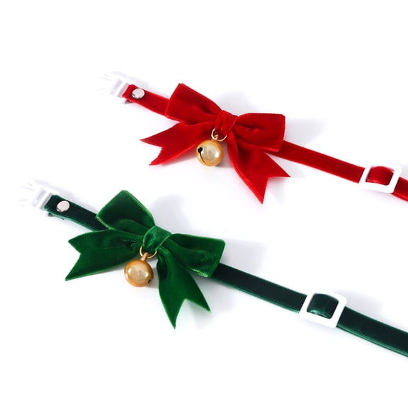 Christmas Pet Collar for Cats Dogs with Bowtie Bells Festival Party Pet Costume Accessories Breakaway Kitten Collar 2PCS