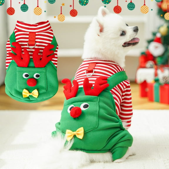 Christmas Pet Costume, Reindeer Dog Cat Clothes 4-Legged Bodysuit for Small Dogs like Teddy & Bichon, Cute Festive Apparel for Holiday Photos
