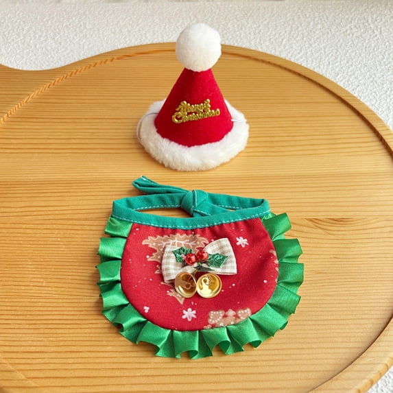 Christmas Pet Costume Set for Dogs and Cats Holiday Apparel with Matching Hat Bib and Bandana Outfit