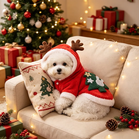 Christmas Pet Costume for Small Medium Dogs and Cats, Holiday Hoodie Outfit with 3D Print, Adjustable Drawstring, Stretch Fabric Party Dress Up, Multiple Sizes, Easy On and Off