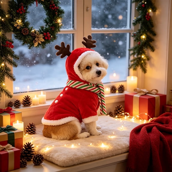 Christmas Pet Costume for Small Medium Dogs and Cats, Holiday Hoodie Outfit with 3D Print, Adjustable Drawstring, Stretch Fabric Party Dress Up, Multiple Sizes, Easy On and Off