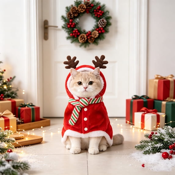 Christmas Pet Costume for Small Medium Dogs and Cats, Holiday Hoodie Outfit with 3D Print, Adjustable Drawstring, Stretch Fabric Party Dress Up, Multiple Sizes, Easy On and Off