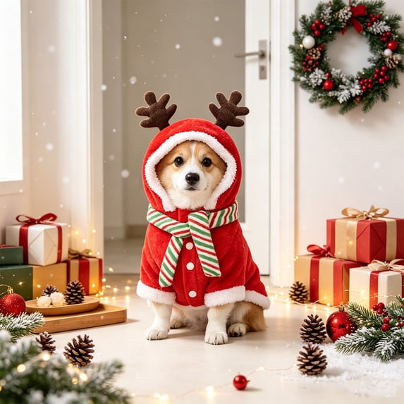 Christmas Pet Costume for Small Medium Dogs and Cats, Holiday Hoodie Outfit with 3D Print, Adjustable Drawstring, Stretch Fabric Party Dress Up, Multiple Sizes, Easy On and Off