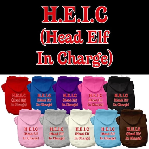 Christmas Pet Dog Cat Hoodie Screen Printed, "Head Elf In Charge"