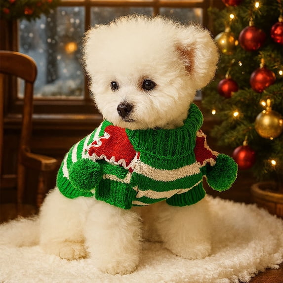 Christmas Pet Dog Clothing with Holiday Patterns, Soft Polyester Shirts for Small Dogs and Cats, Festive Apparel for Christmas Photos and Holiday Parties