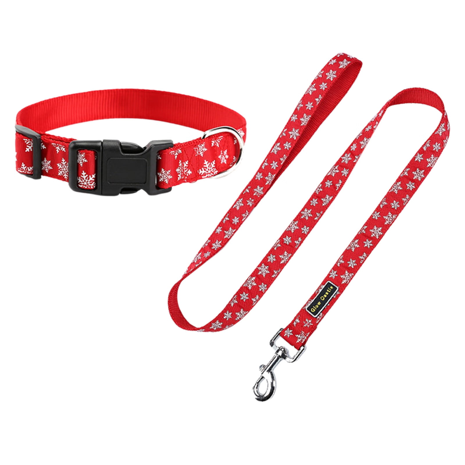 Christmas Pet Dog Collar Leash Set Adjustable Snowflake Candy Print