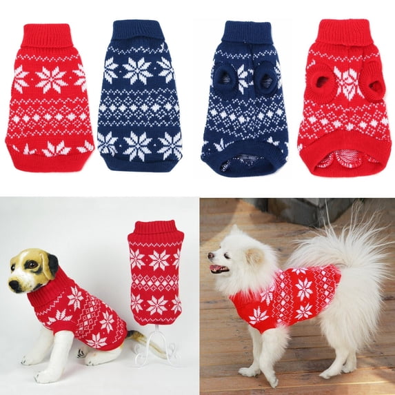Christmas Pet Dog Puppy Snowflake Knit Sweater Hoody Clothes Costume Gifts