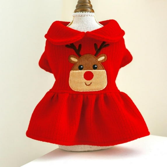 Christmas Pet Dog Warm Elk Couple Outfit Sweaters Dress Warm Winter Puppy Sweater Long Dresses Dog Princess Dress Dachshund Chihuahua Corgi small dogs,red Sweatshirt Vest