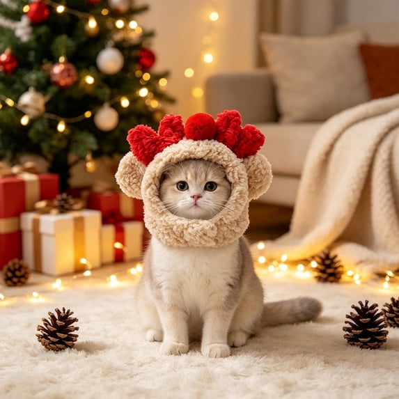 Christmas Pet Hat with Adjustable Strap for Small and Medium Dogs Cats Holiday Photo Prop