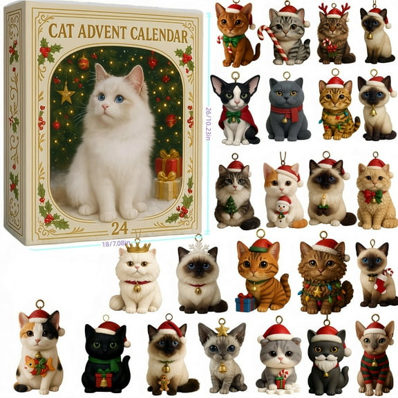 Christmas Pet Lovers Advent Calendar 2025 – 24 Holiday Pet Figurines Countdown Gift Box for Cat Lovers & Collectors