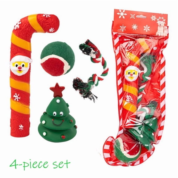 Christmas Pet Play Set for Dogs – Durable Chew Toys in Gift Box, Festive Holiday Toy Collection