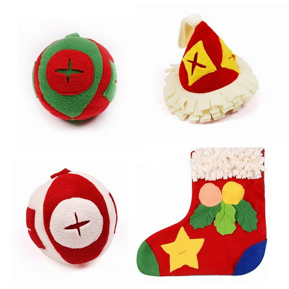 Christmas Pet Snuffle Feeding Mat Playing Ball Set Washable Dog Puzzle Nosework Blanket for Dogs Puppy