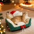 thumbnail image 1 of Christmas Pet Sofa Bed Semi Enclosed Removable Washable Winter Warm Cat Dog Bed 19x13x9in Red Green Soft Inner Pad Non-Slip Stable Comfortable Private Sleeping Small Pet Home Gift, 1 of 5