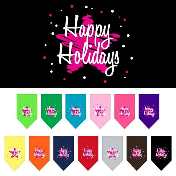 Scribble Happy Holidays Screen Print Bandana Cocoa Small