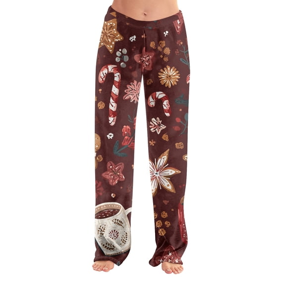 Christmas Petite Pajamas for Women Fall Flannel Christmas Snowflake Print Pj Bottoms Holiday Elastic Waist Soft Pajama Pants Comfy Casual Sleep Lounge Pants Deep Red 2XL