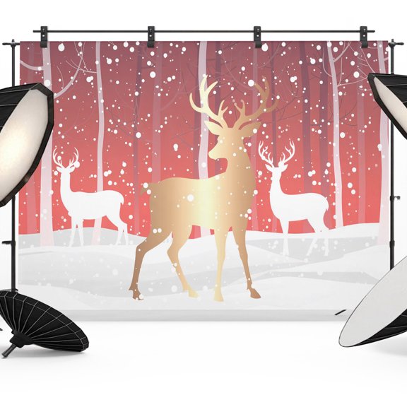 Christmas Photo Backdrop 10x8 ft Deer Elk Photography Backdrops Curtains Wall Covering Snowy Pine Tree Winter Forest Photo Booth Drapes for Backdrop Photoshoot Party Birthday Background Screen