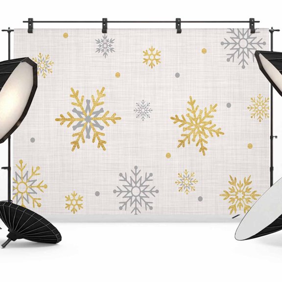 Christmas Photo Backdrop 10x8 ft Golden Gray Snowflake Photography Backdrops Curtains Picture Wall Covering Snow Photo Booth Drapes for Backdrop Photoshoot Wedding Party Birthday Background Screen