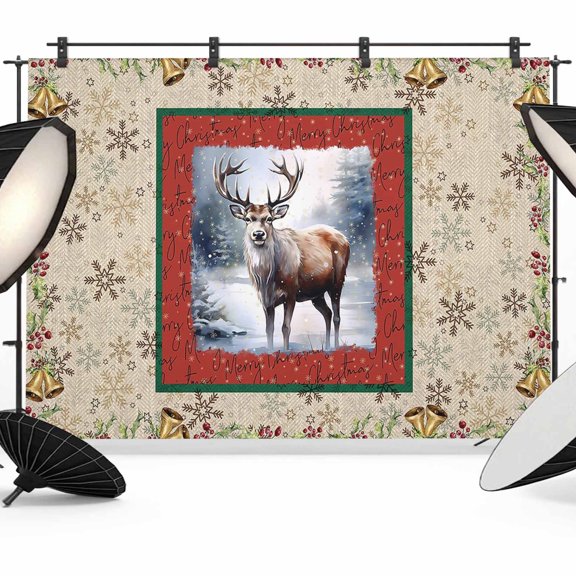 Christmas Photo Backdrop 10x8 ft Reindeer Elk Photography Backdrops Curtains Picture Wall Covering Snowflake Berry Photo Booth Drapes for Backdrop Photoshoot Wedding Party Birthday Background Screen