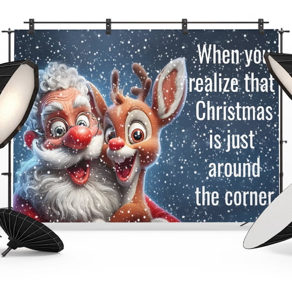 Christmas Photo Backdrop 10x8 ft Santa Claus Photography Backdrops Curtains Wall Covering Funny Deer Snowflakes December Photo Booth Drapes for Backdrop Photoshoot Party Birthday Background Screen