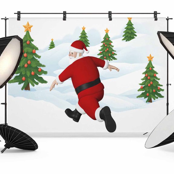Christmas Photo Backdrop 10x8 ft Santa Claus Running on The Snowfield Photography Backdrops Curtains Wall Covering Funny Xmas Tree Photo Booth Drapes for Backdrop Photoshoot Party Background