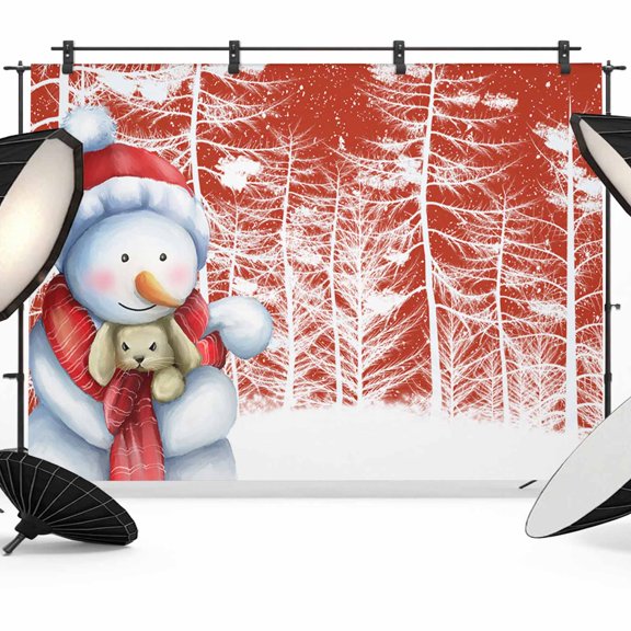 Christmas Photo Backdrop 10x8 ft Snowman Rabbit Photography Backdrops Curtains Wall Covering Snow Xmas Trees Photo Booth Drapes for Backdrop Photoshoot Wedding Party Birthday Background Screen