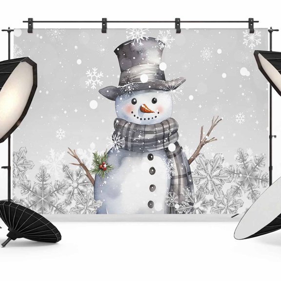 Christmas Photo Backdrop 10x8 ft Snowman Snowflake Photography Backdrops Curtains Wall Covering Berry Grey Winter Snow Photo Booth Drapes for Backdrop Photoshoot Party Birthday Background Screen