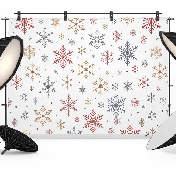 Christmas Photo Backdrop 10x8 ft Winter Snowflakes Photography Backdrops Curtains Wall Covering Yellow Red Grey Snow Photo Booth Drapes for Backdrop Photoshoot Party Birthday Background Screen