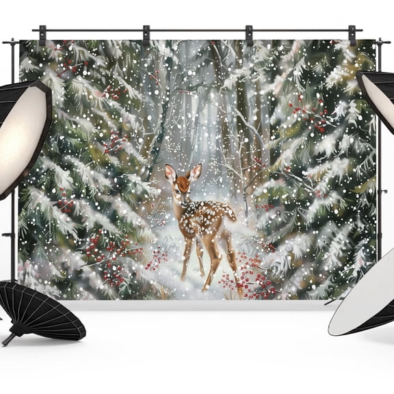 Christmas Photo Backdrop 5x7 ft Deer Photography Backdrops Curtains Picture Wall Covering Elk Berry Snow Forest Photo Booth Drapes for Backdrop Photoshoot Wedding Party Birthday Background Screen