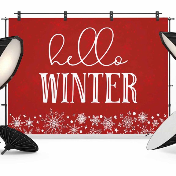 Christmas Photo Backdrop 5x7 ft Hello Winter Photography Backdrops Curtains Picture Wall Covering Snowflake Red Photo Booth Drapes for Backdrop Photoshoot Wedding Party Birthday Background Screen