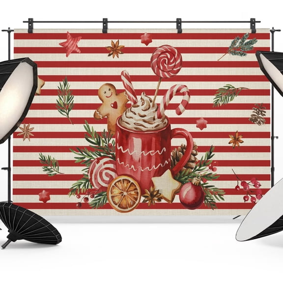 Christmas Photo Backdrop 5x7 ft Man Photography Backdrops Curtains Wall Covering Hot Cocoa Holly Cane Red Stripes Photo Booth Drapes for Backdrop Photoshoot Wedding Party Birthday Background Screen