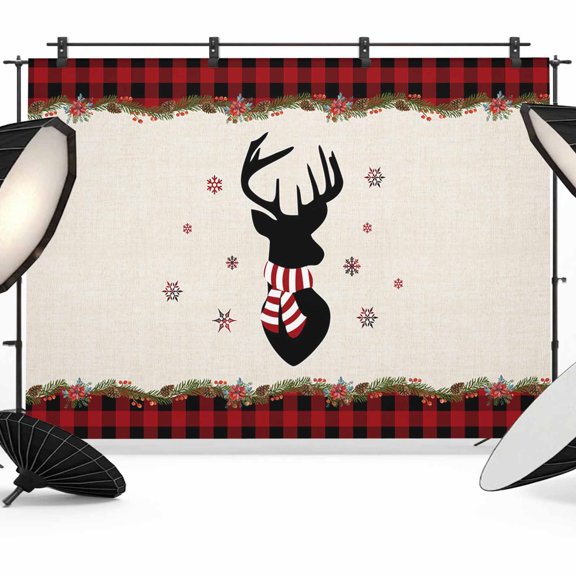 Christmas Photo Backdrop 5x7 ft Reindeer Elk Deer Snowflake Photography Backdrops Curtains Wall Covering Pine Cones Holly Leaf Photo Booth Drapes for Backdrop Photoshoot Party Birthday Background