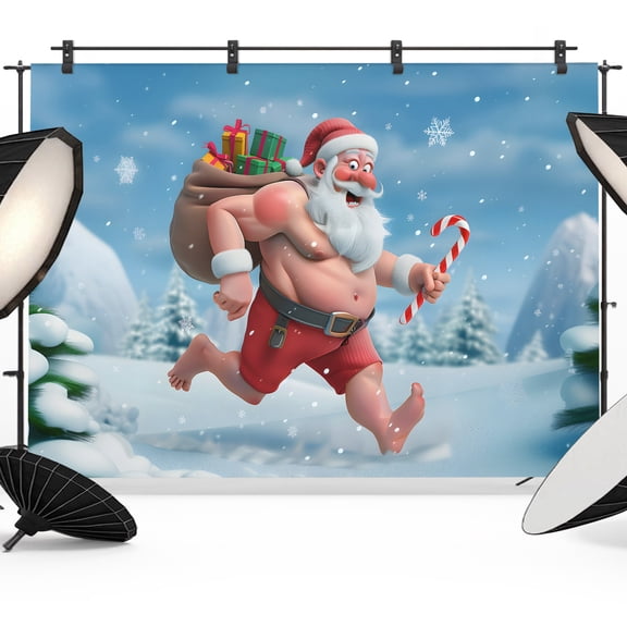 Christmas Photo Backdrop 5x7 ft Santa Claus Photography Backdrops Curtains Wall Covering Gifts Canes Snow Xmas Tree Photo Booth Drapes for Backdrop Photoshoot Party Birthday Background Screen
