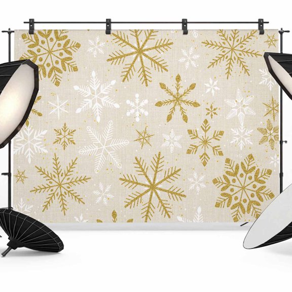 Christmas Photo Backdrop 5x7 ft Snowflake Photography Backdrops Curtains Wall Covering Linen Golden Winter Snow Photo Booth Drapes for Backdrop Photoshoot Wedding Party Birthday Background Screen
