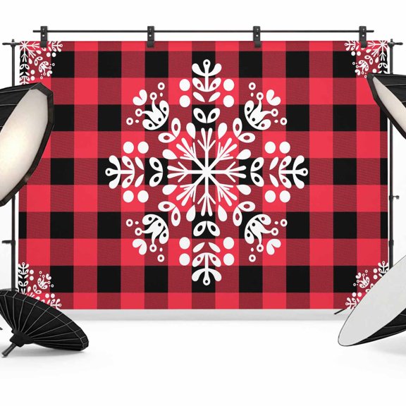Christmas Photo Backdrop 5x7 ft Snowflake Photography Backdrops Curtains Wall Covering Red Black Check Buffalo Plaid Photo Booth Drapes for Backdrop Photoshoot Party Birthday Background Screen