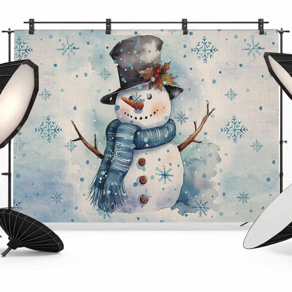 Christmas Photo Backdrop 5x7 ft Snowman Photography Backdrops Curtains Picture Wall Covering Blue Snowflake Photo Booth Drapes for Backdrop Photoshoot Wedding Party Birthday Background Screen