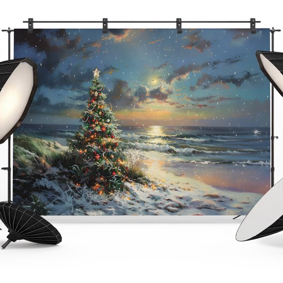 Christmas Photo Backdrop 5x7 ft Xmas Tree Balls Photography Backdrops Curtains Wall Covering Beach Weave Ocean Snow Photo Booth Drapes for Backdrop Photoshoot Party Birthday Background Screen