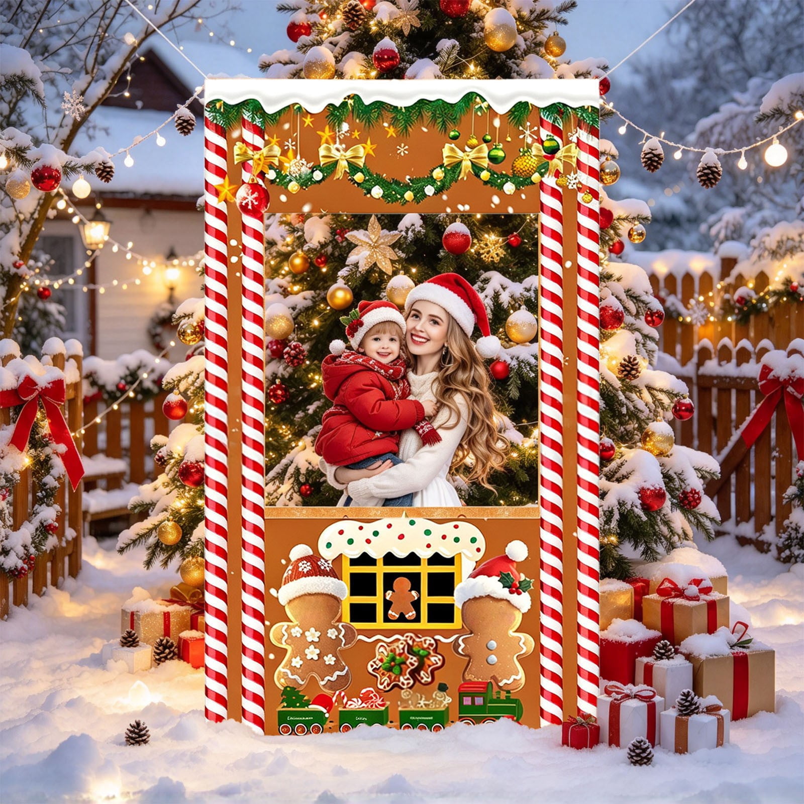 Background Booth Simple Christmas Photo Booth Frame, Large Holiday Selfie Frame Backdrop For ...