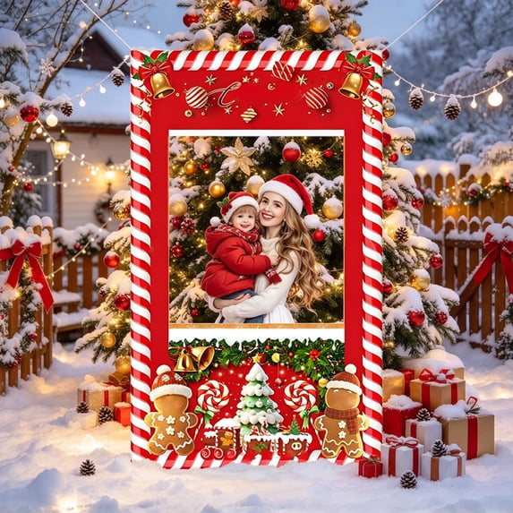 Frame Bolders Christmas Photo Booth Frame, Large Holiday Selfie Picture Prop with ...