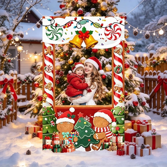 Christmas Photo Booth Frame, Large Holiday Selfie Picture Prop with Festive Border for Family Photos, Christmas Parties, Seasonal Events, Gatherings and Photo Displays