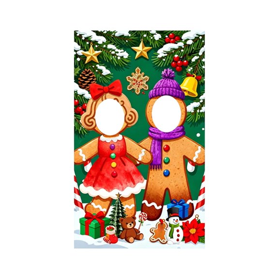 Christmas Photo Booth Frame, Large Polyester Selfie Picture Frame Banner for Holiday Party Background Decor