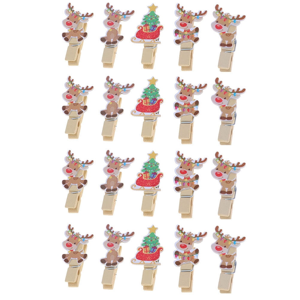 Christmas Photo Clip Holder 20pcs Creative Photo Pegs Christmas Wood